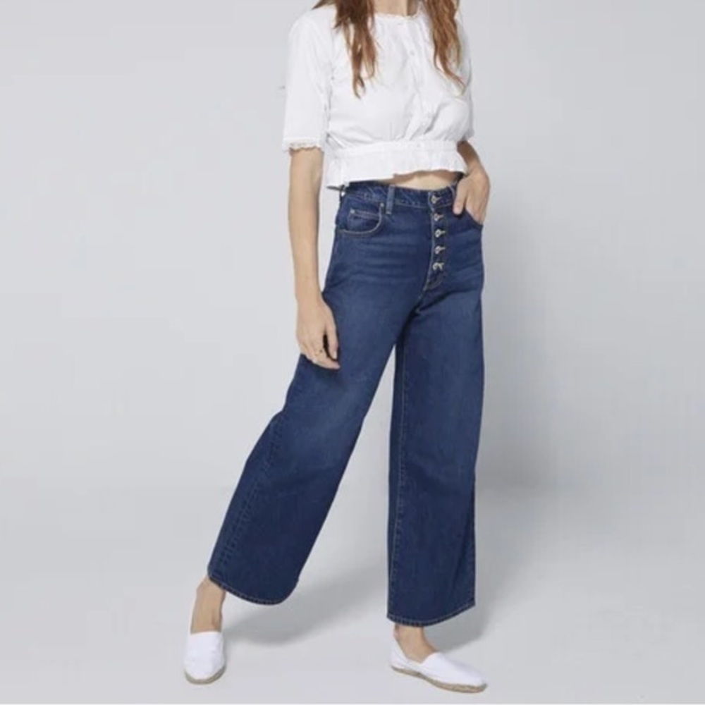 Eve Denim Charlotte High Rise Wide Leg Jeans Made in USA Size 25 EUC Dark Wash
